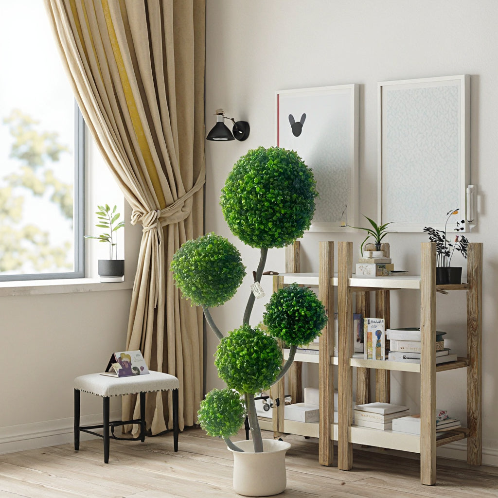 Artificial Boxwood Ball Tree 120cm – Decorative Artificial Plant for Indoor & Outdoor