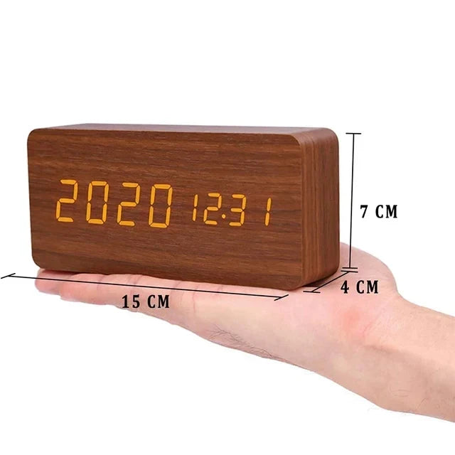 WoodWatch Alarm Clock - LED Display with Voice Control