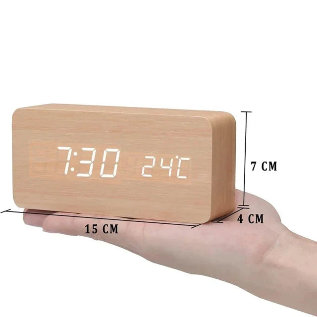 WoodWatch Alarm Clock - LED Display with Voice Control