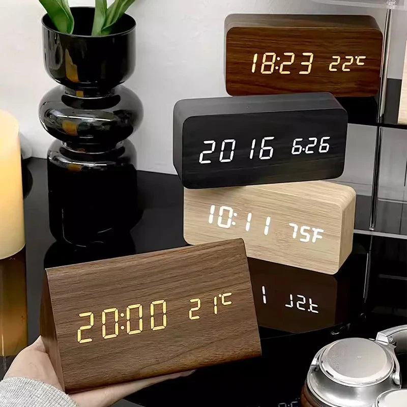 WoodWatch Alarm Clock - LED Display with Voice Control