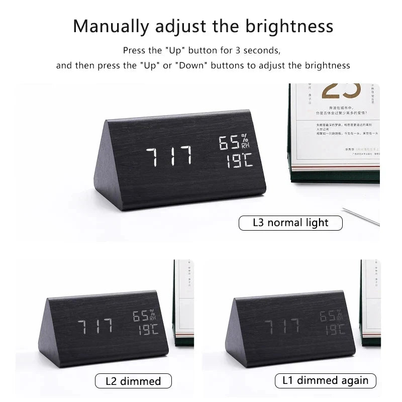 WoodWatch Alarm Clock - LED Display with Voice Control