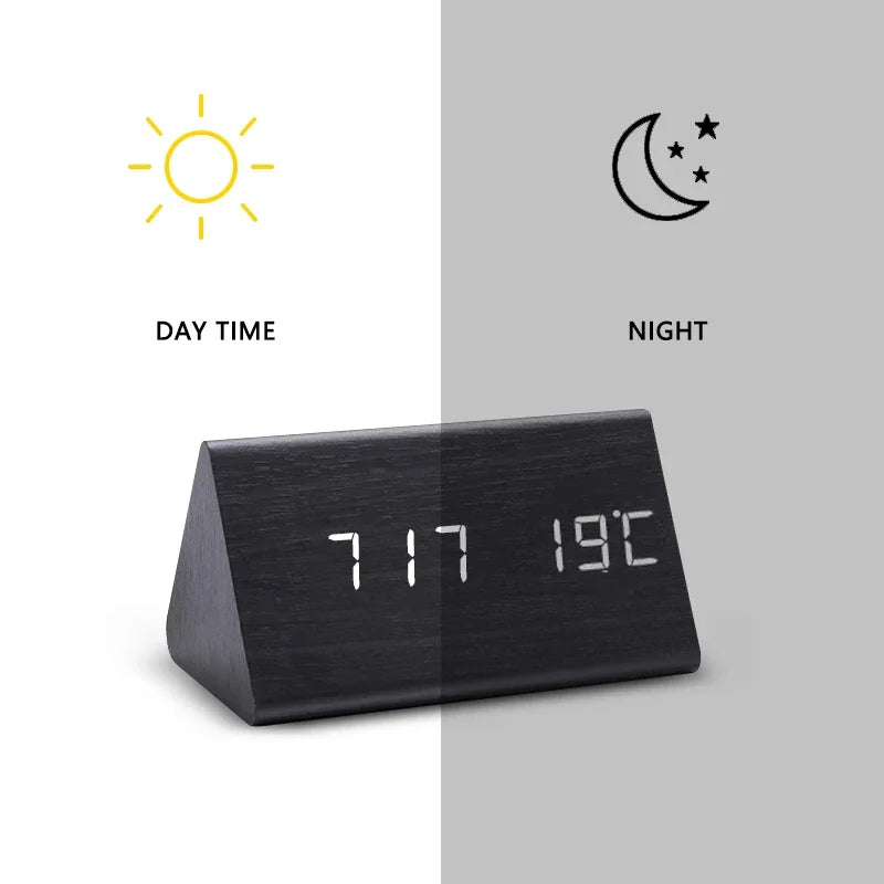 WoodWatch Alarm Clock - LED Display with Voice Control