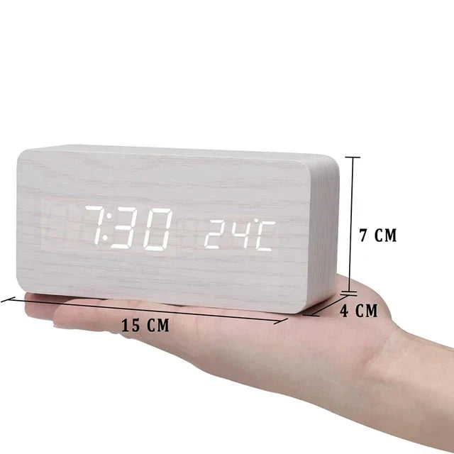 WoodWatch Alarm Clock - LED Display with Voice Control